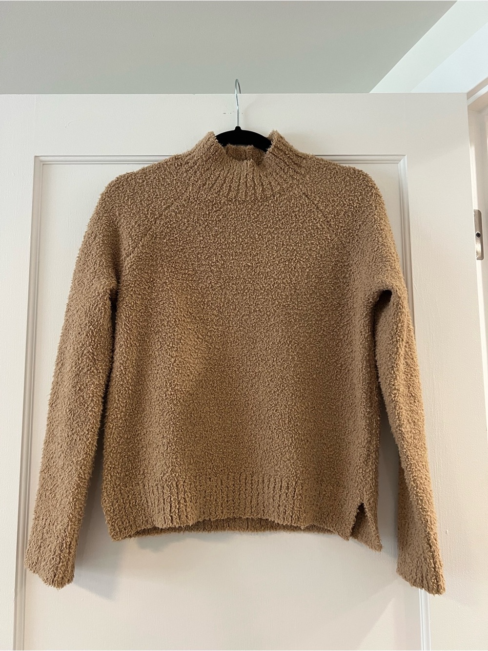 Olivia Sky Camel Mock Neck Teddy Sweater